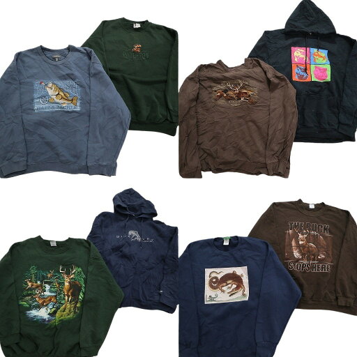 古着卸 まとめ売り アニマル・動物 スウェット 8枚セット (メンズ XL /2XL /3XL ) トナカイ フーディー 魚 ネコ 中古 古着 NB4695 古着卸 まとめ売り アニマル・動物 スウェット 8枚セット (メンズ XL /2XL /3XL ) トナカイ フーディー 魚 ネコ 中古 古着 NB4695