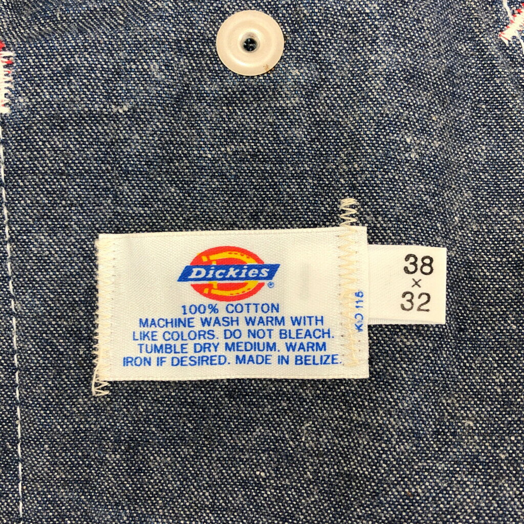 90年代 Dickies ディッキーズ デニム ビブオーバーオール 大きいサイズ ブルー(メンズ W38 L32)中古 古着 V0645