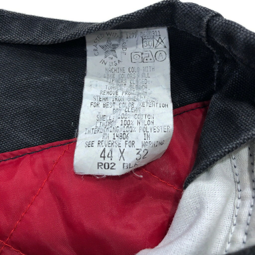 90年代 USA製 Carhartt カーハート ダック ダブルニー ビブオーバーオール 大きいサイズ ブラック(メンズ W44 L32)中古 古着 V0730