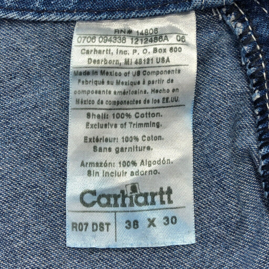 Carhartt カーハート デニム ビブオーバーオール ブルー(メンズ W38 L30)中古 古着 V0750