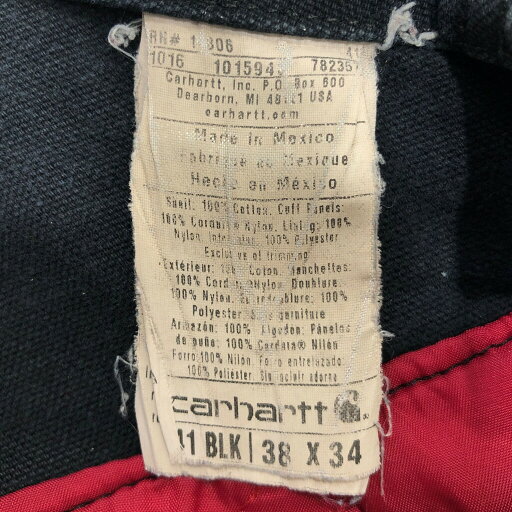Carhartt カーハート 中綿 ダック ダブルニー ビブオーバーオール ブラック(メンズ W38 L34)中古 古着 V0434