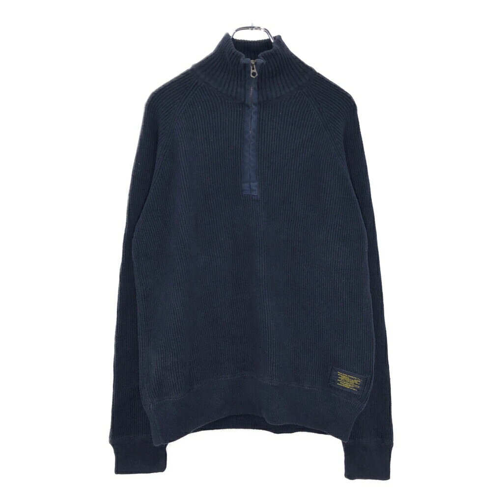 POLO JEANS ポロジーンズ ラルフローレン ハーフジップ リブニットセーター ネイビー(メンズ L)中古 古着 V0813