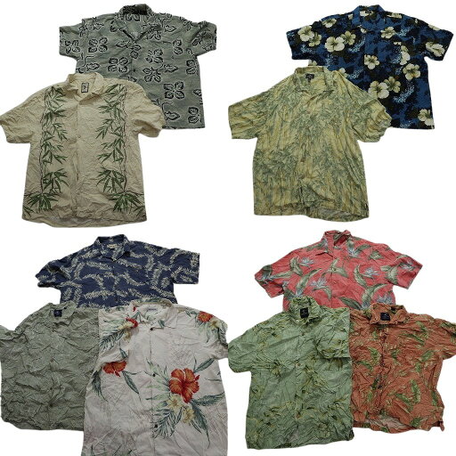 古着卸 まとめ売り シルク系 開襟 アロハシャツ 10枚セット (メンズ 2XL /3XL ) ハイビスカス リーフ柄 ボックスシルエット 古着 NB5488 古着卸 まとめ売り シルク系 開襟 アロハシャツ 10枚セット (メンズ 2XL /3XL ) ハイビスカス リーフ柄 ボックスシルエット 古着 NB5488