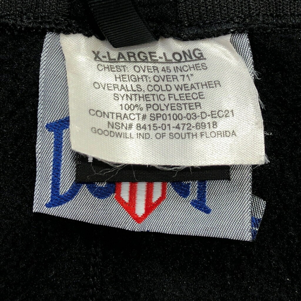 00年代 米軍実物 U.S.NAVY ECWCS GEN2 フリースオーバーオール ミリタリー ブラック(メンズ X-LARGE LONG)中古 古着 V1373
