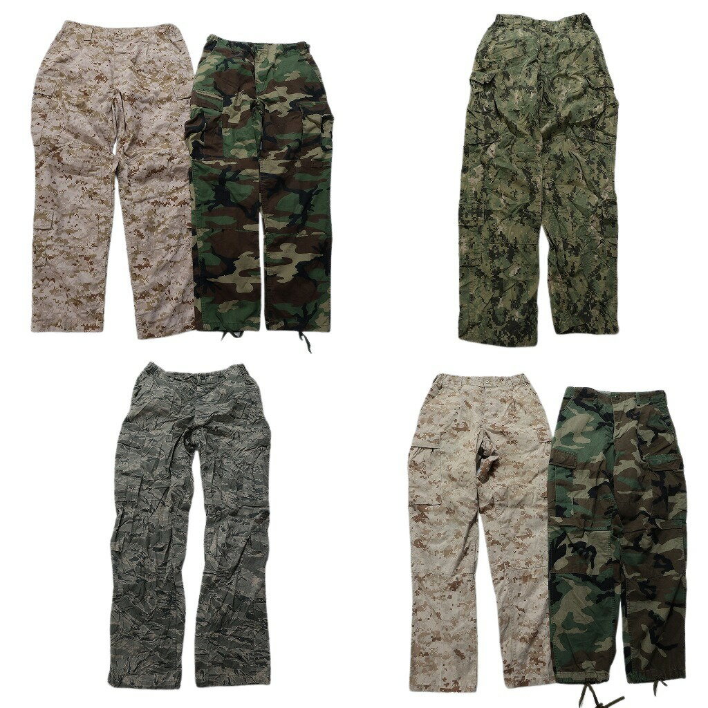 古着卸 まとめ売り 米軍実物・民間MIX フィールドパンツ カモ柄MIX ミリタリー 6枚セット (メンズ S /M ) ウッドランド 中古 古着 NB6724