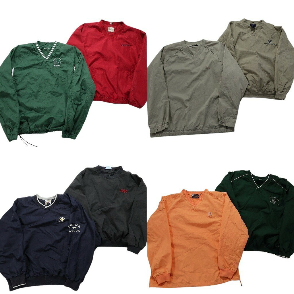 古着卸 まとめ売り ワンポイント プルオーバー ジャケット 8枚セット (メンズ L ) Vネック アームロゴ 刺繍 中古 古着 NB6757(4)