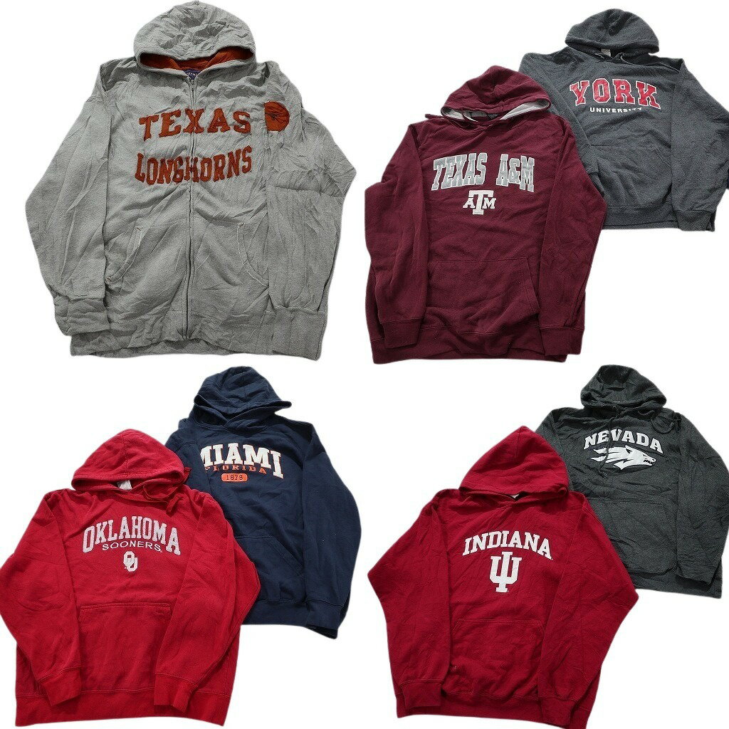 古着卸 まとめ売り カレッジ パーカー 7枚セット (メンズ L /XL ) フルジップ テキサス インディアナ プルオーバー NB6938