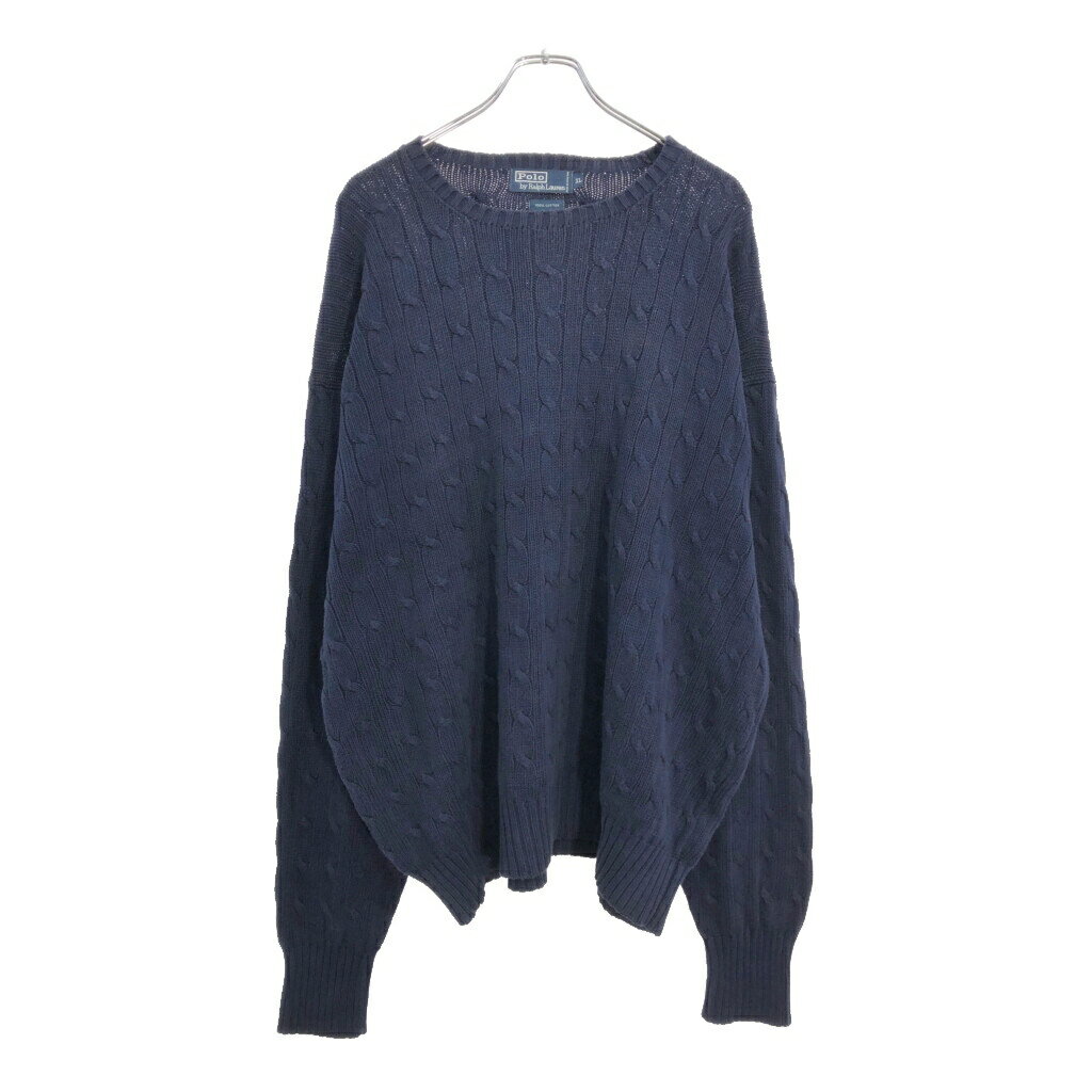 DESCRIPTION ブランドPolo by Ralph Lauren/ポロ ラルフローレン サイズ【サイズ】XL【実寸】 肩幅：約64cm着丈：約70cm身幅：約72cm袖丈：約69cm 主な素材表地 : コットン 色ネイビー 仕様 90年代ケーブルニット 状態 汚れ：首元、袖、胸、腰、裾キズ：裾特記事項：糸ほつれ、毛羽立ち 商品管理番号V2319 ABOUT ITEM商品撮影時の照明やお使いのモニター・ブラウザ等ご覧いただく環境により実物と商品画像の色が多少異なる場合がございます。全てアメリカからの輸入品ですがブランドやアイテムによりそれぞれサイズ感が異なります。生地の伸縮や厚み等、測定に多少の誤差が生じる場合がございますが、表記サイズと合わせまして実寸値を記載させていただいておりますので必ずご確認ください。新品や未使用品と記載があるもの以外は全て中古品ですので、程度は異なりますが使用感がございます。状態は慎重に確認し商品説明や画像により記載しておりますが、全てを記載することは中古品の特性上困難です。ご不明な点やご質問がございましたらお気軽にお問い合わせください。