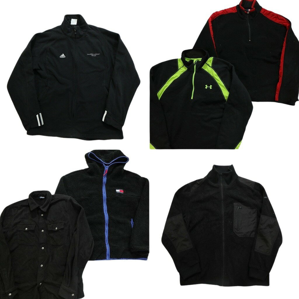 古着卸 まとめ売り ブランドMIX 黒ベース フリース 6枚セット (メンズ L ) アディダス トミーヒルフィ..