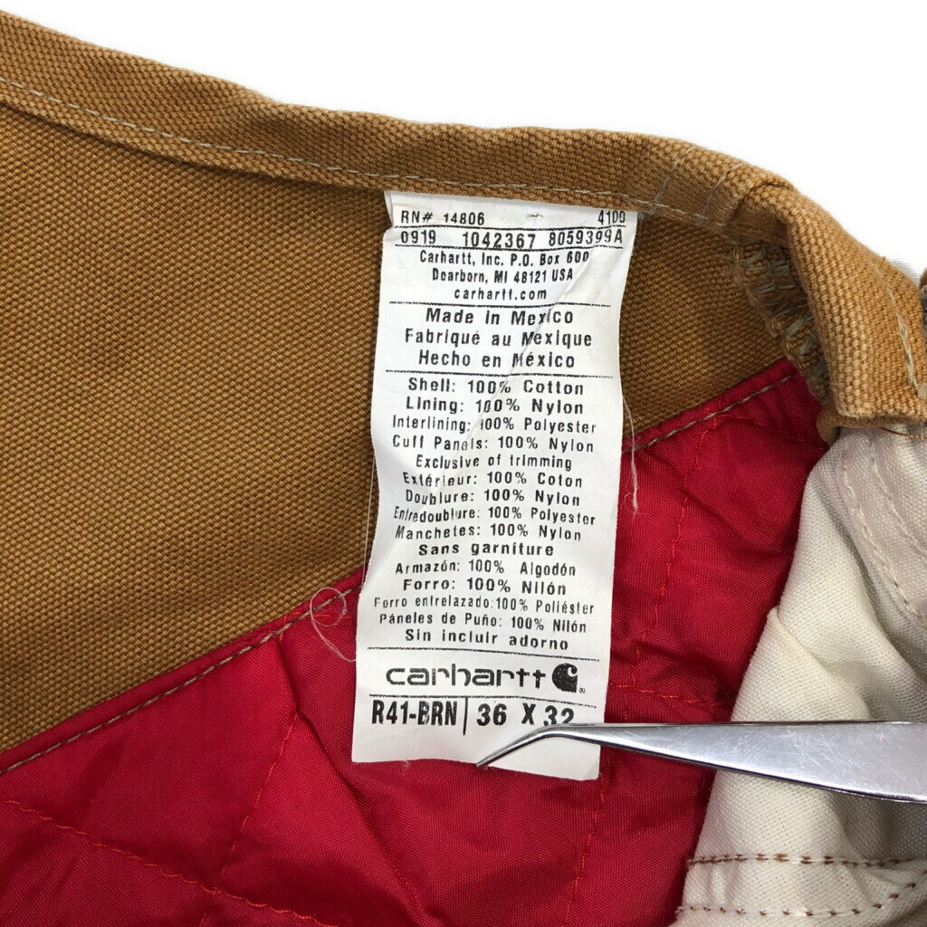Carhartt カーハート 中綿 ダック ダブルニー ビブオーバーオール ライトブラウン(メンズ W36 L32)中古 古着 V3931