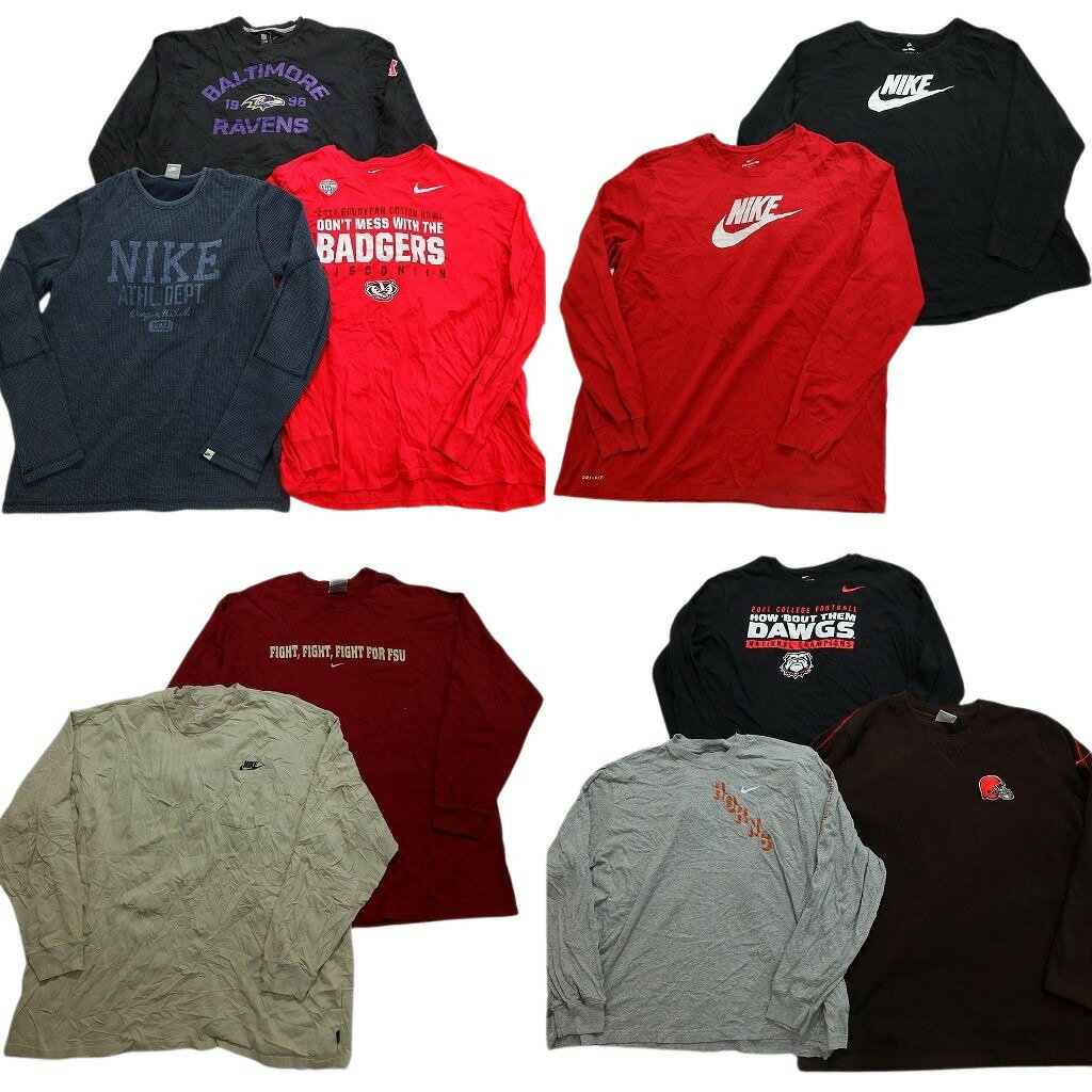 古着卸 まとめ売り ナイキ NIKE 長袖Tシャツ 10枚セット (メンズ 2XL /3XL ) レイブンズ ブラウンズ プロチーム NFL 中古 古着 NC0531