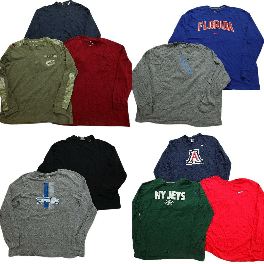 古着卸 まとめ売り ナイキ NIKE 長袖Tシャツ 10枚セット (メンズ XL /2XL ) アーチロゴ ハーフジップ モックネック 中古 古着 NC0532