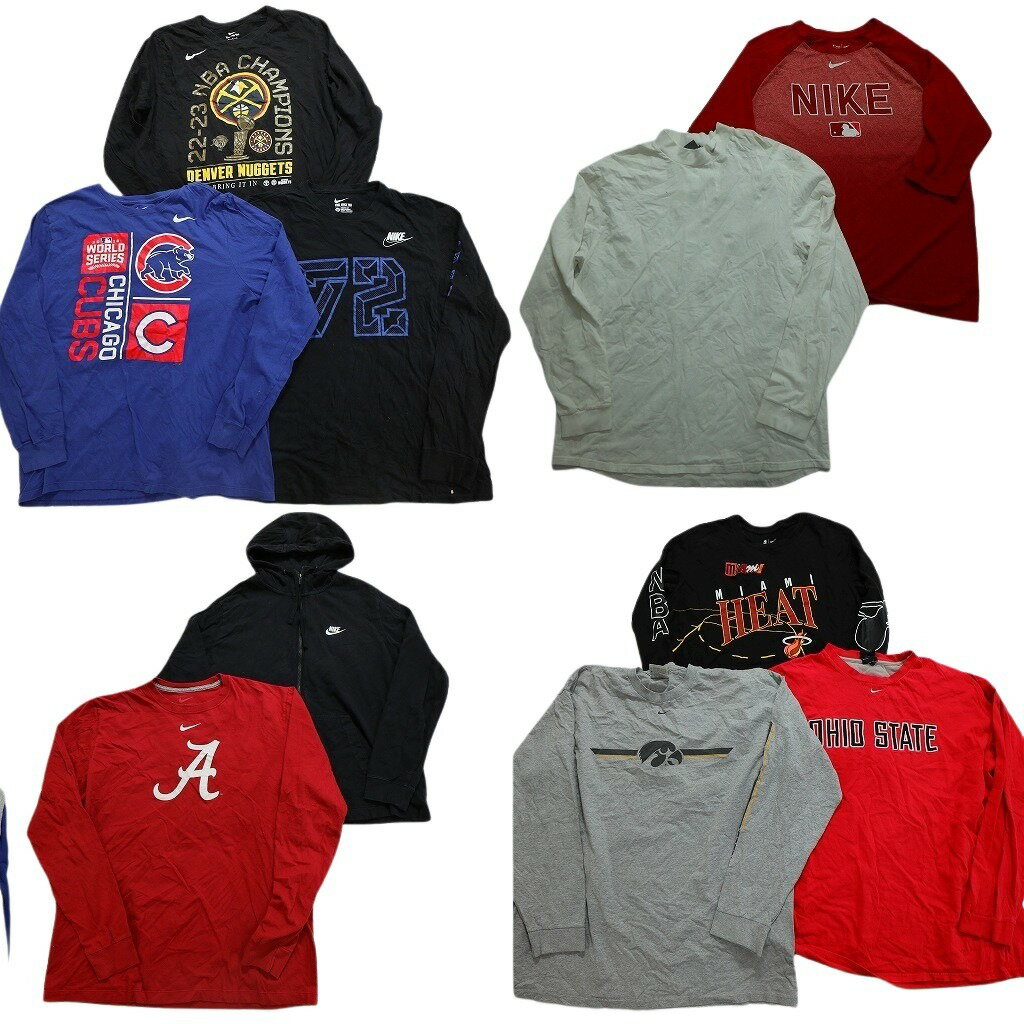 古着卸 まとめ売り ナイキ NIKE 長袖Tシャツ 10枚セット (メンズ XL ) カブス プロチーム MLB フーディー ハーフジップ 中古 古着 NC0534