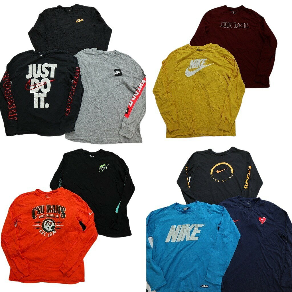 古着卸 まとめ売り ナイキ NIKE 長袖Tシャツ 10枚セット (メンズ L ) チームロゴ アームロゴ スウォッシュ 中古 古着 NC0536