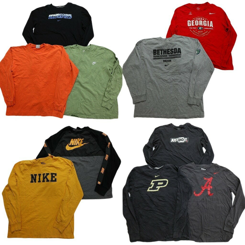 古着卸 まとめ売り ナイキ NIKE 長袖Tシャツ 10枚セット (メンズ L ) チームロゴ スウォッシュ 切替え 中古 古着 NC0537