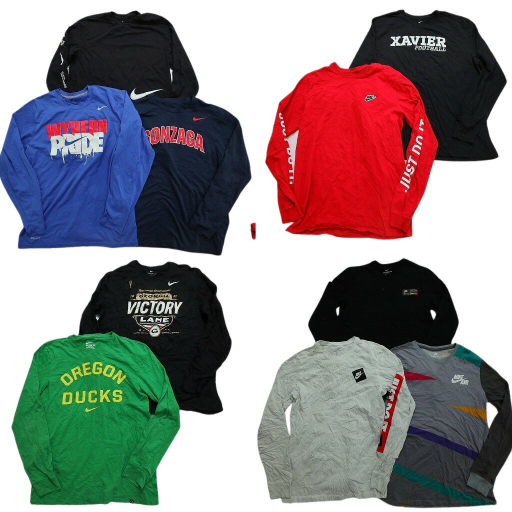 古着卸 まとめ売り ナイキ NIKE 長袖Tシャツ 10枚セット (メンズ M /L ) アーチロゴ マルチカラー アームロゴ 中古 古着 NC0538