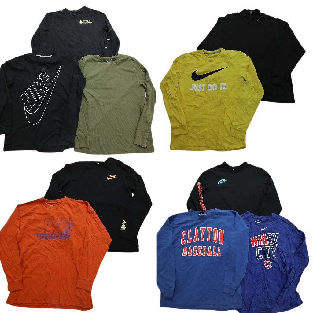 古着卸 まとめ売り ナイキ NIKE 長袖Tシャツ 10枚セット (メンズ M ) モックネック ビッグロゴ アーチロゴ ワッフル生地 中古 古着 NC0539
