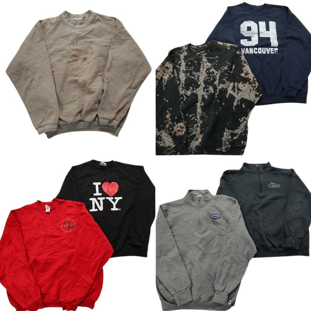 古着卸 まとめ売り カラー スウェット 7枚セット (メンズ L ) ハーフジップ アイラブニューヨーク タイダイ柄 アニマル 中古 古着 NC1243