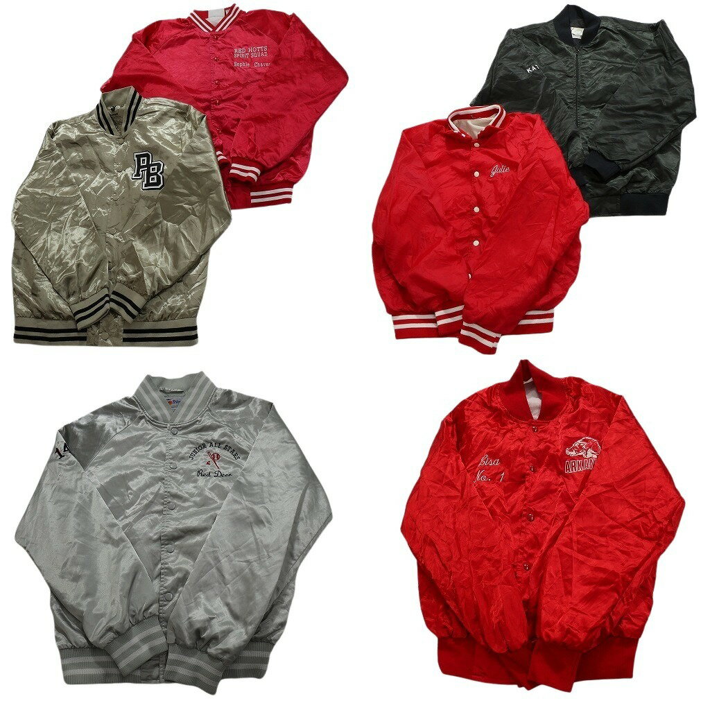 古着卸 まとめ売り ナイロンスタジャン USA製 ジャケット 6枚セット (メンズ M ) フルジップ 襟付き 刺 中古 古着 NC1529