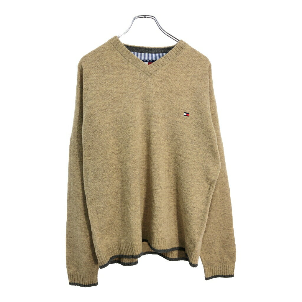 樂天商城 - 90年代 TOMMY HILFIGER トミーヒルフィガー Vネック ウールニット セーター ベージュ(メンズ M)中古 古着 V5233
