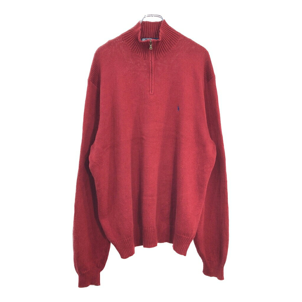 90年代 Polo by Ralph Lauren ポロ ラルフローレン ハーフジップ コットンセーター 大きいサイズ レッド(メンズ XXL)中古 古着 V5253
