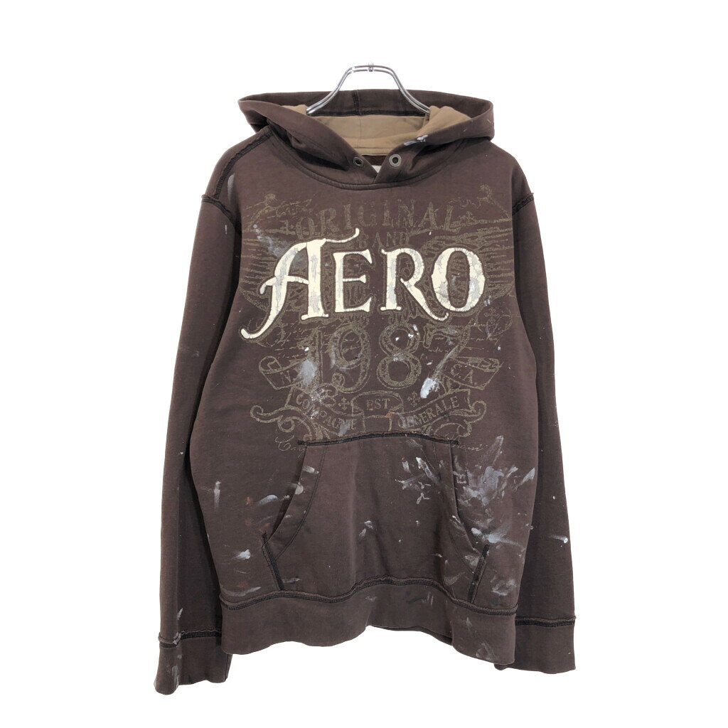 AEROPOSTALE パーカー ペンキ ブリーチ インサイドアウト Y2K ブラウン(メンズ M)中古 古着 V5363