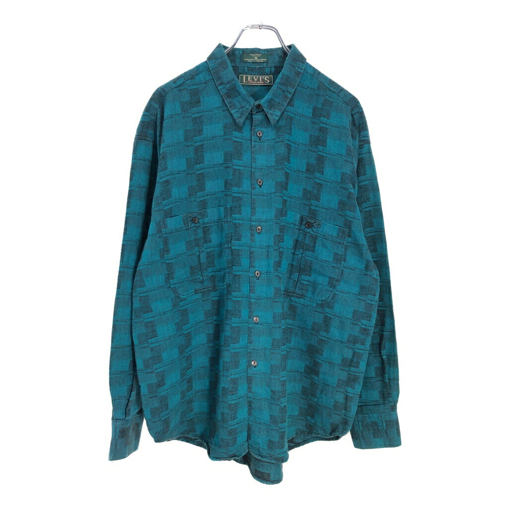90年代 Levi's リーバイス 長袖シャツ 総柄 グリーン(メンズ XL)中古 古着 V5868(4)