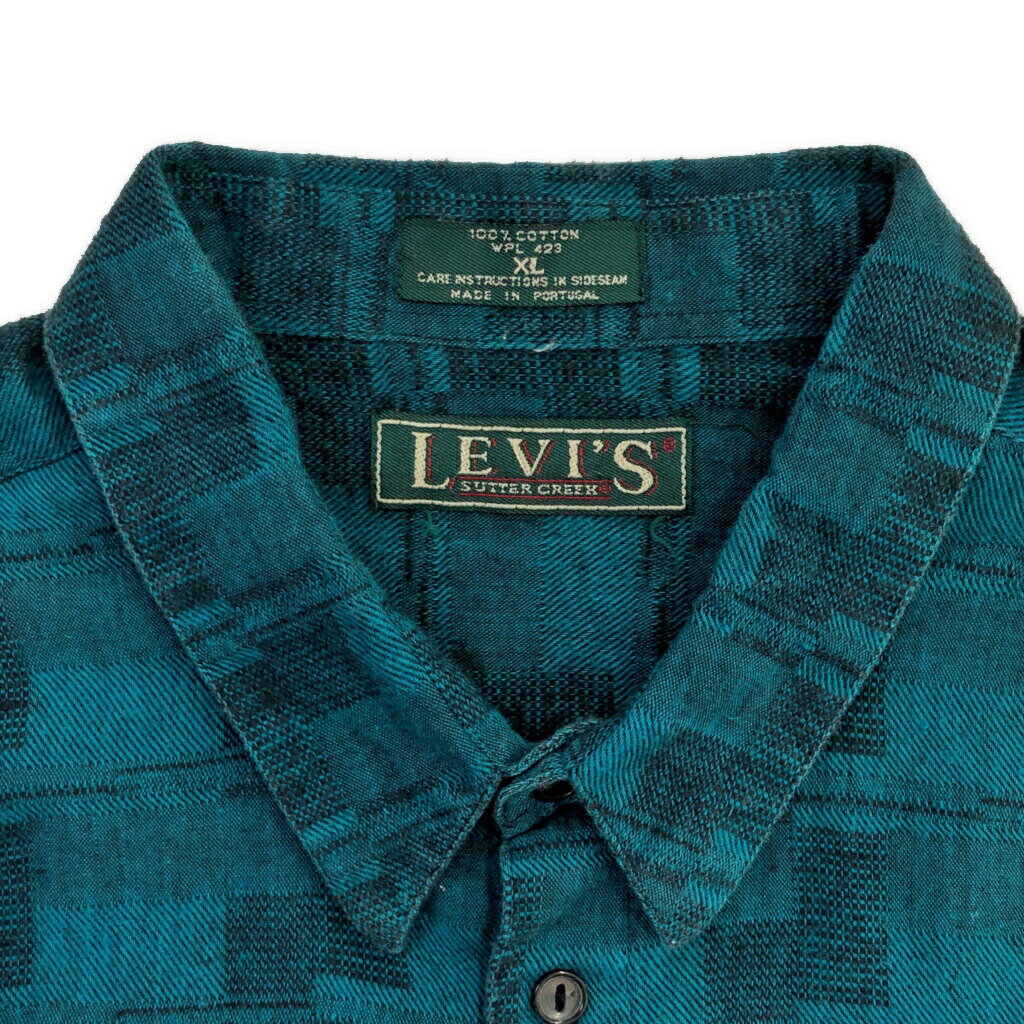 90年代 Levi's リーバイス 長袖シャツ 総柄 グリーン(メンズ XL)中古 古着 V5868