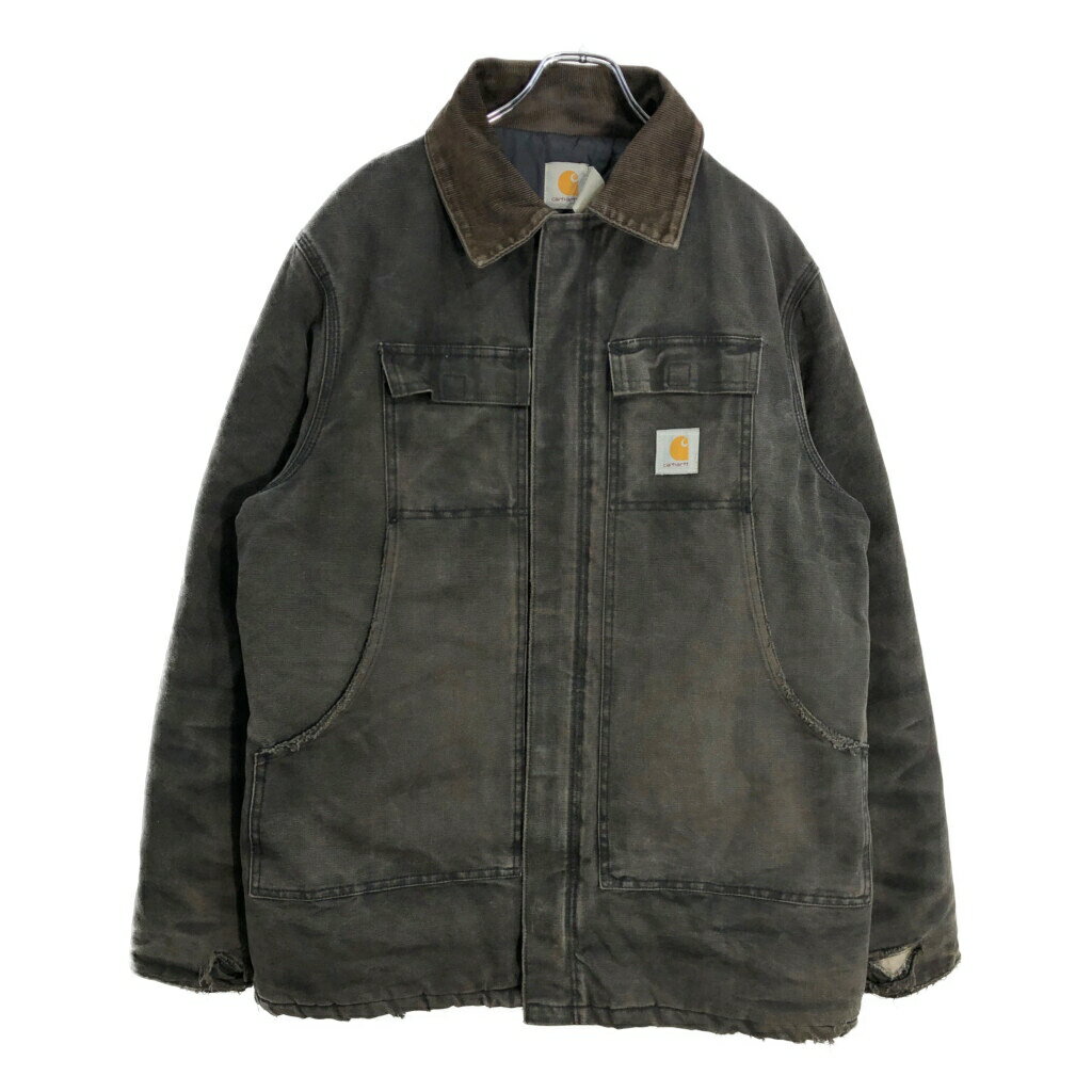 90年代 Carhartt カーハート フェード トラディショナルコート ワークジャケット ブラック(メンズ XL相当)中古 古着 V6518