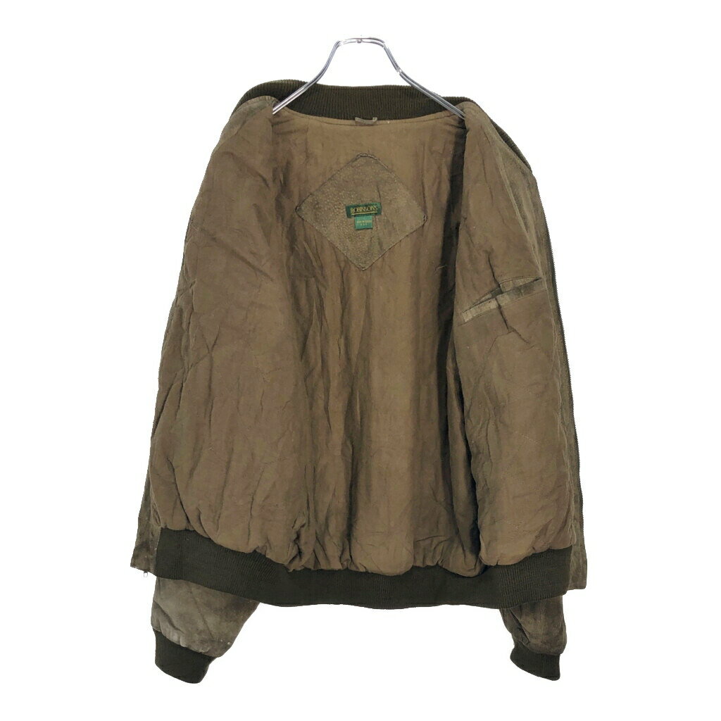 ROBINSONS スエードレザーブルゾンジャケット カーキ(メンズ L)中古 古着 V6833
