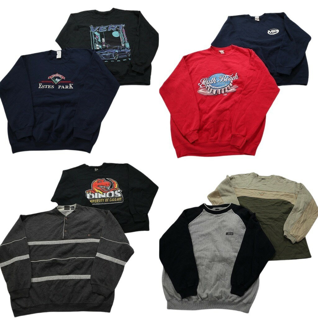 古着卸 まとめ売り カラー スウェット 8枚セット (メンズ L ) ヘンリーネック ライン 胸ポケット ラグラン 中古 古着 NC4145