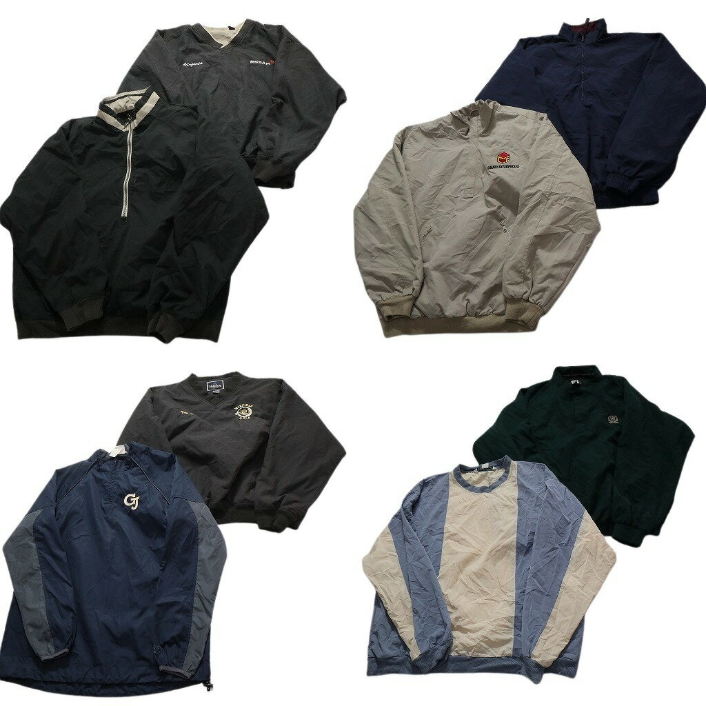 古着卸 まとめ売り プルオーバー ジャケット 8枚セット (メンズ M /L ) チームロゴ ワンポイント ハーフジップ 中古 古着 NC4536