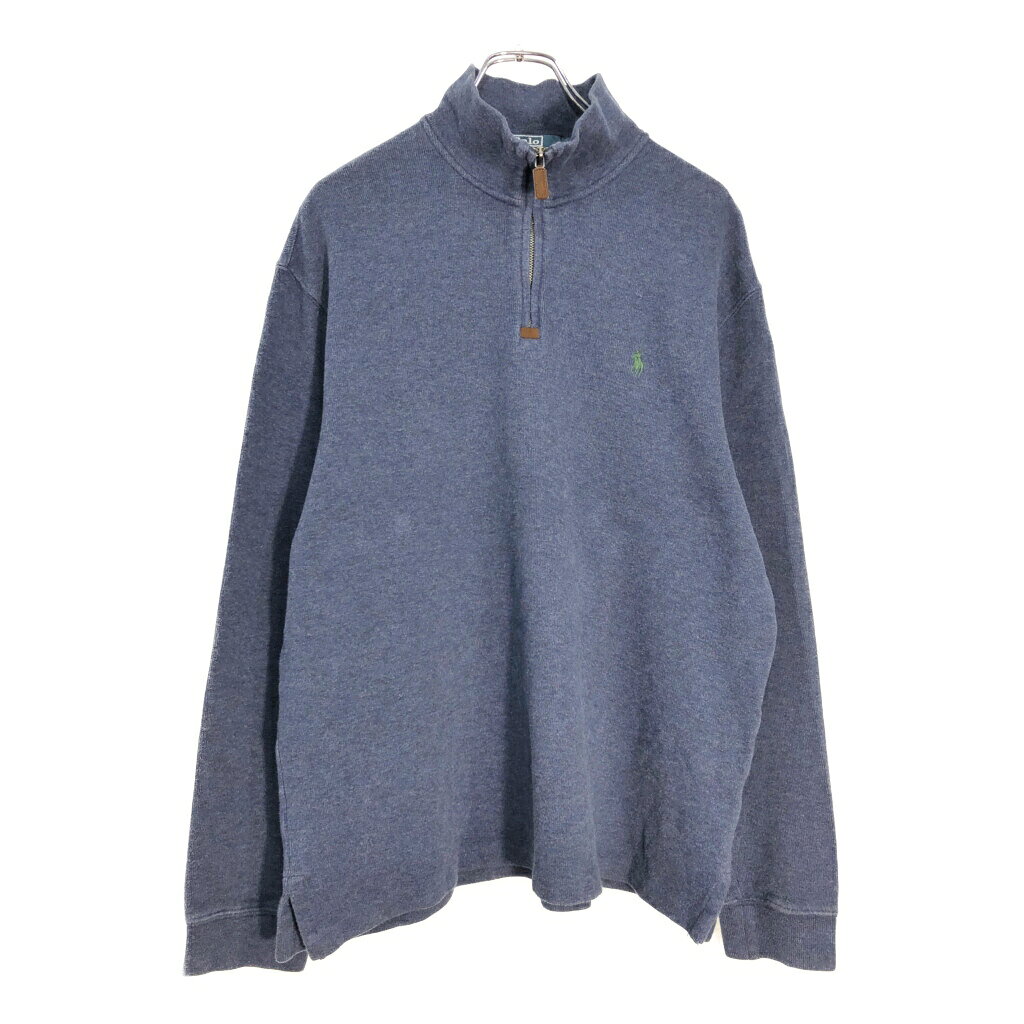 Polo by Ralph Lauren ポロ ラルフローレン ハーフジップ コットンセーター ブルー(メンズ L)中古 古着 V8076