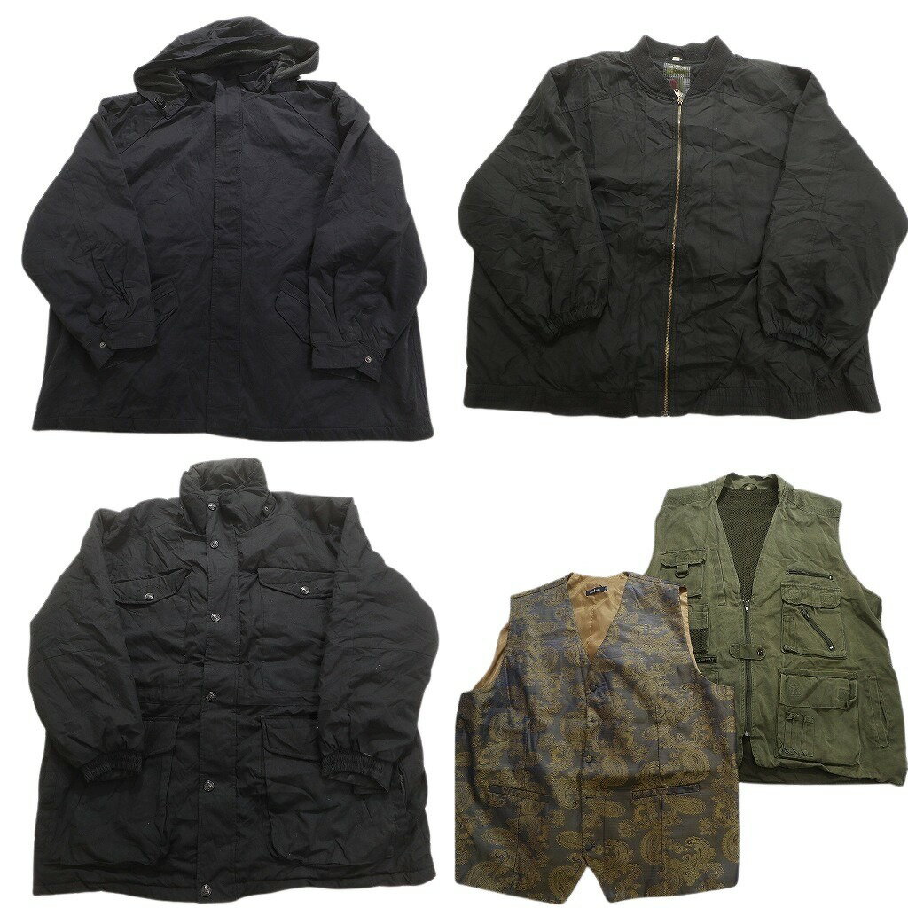 古着卸 まとめ売り ジャケット MIX 5枚セット (メンズ 3XL /4XL ) ベスト ペイズリー ブルゾン マルチポケット 中古 古着 NC5418