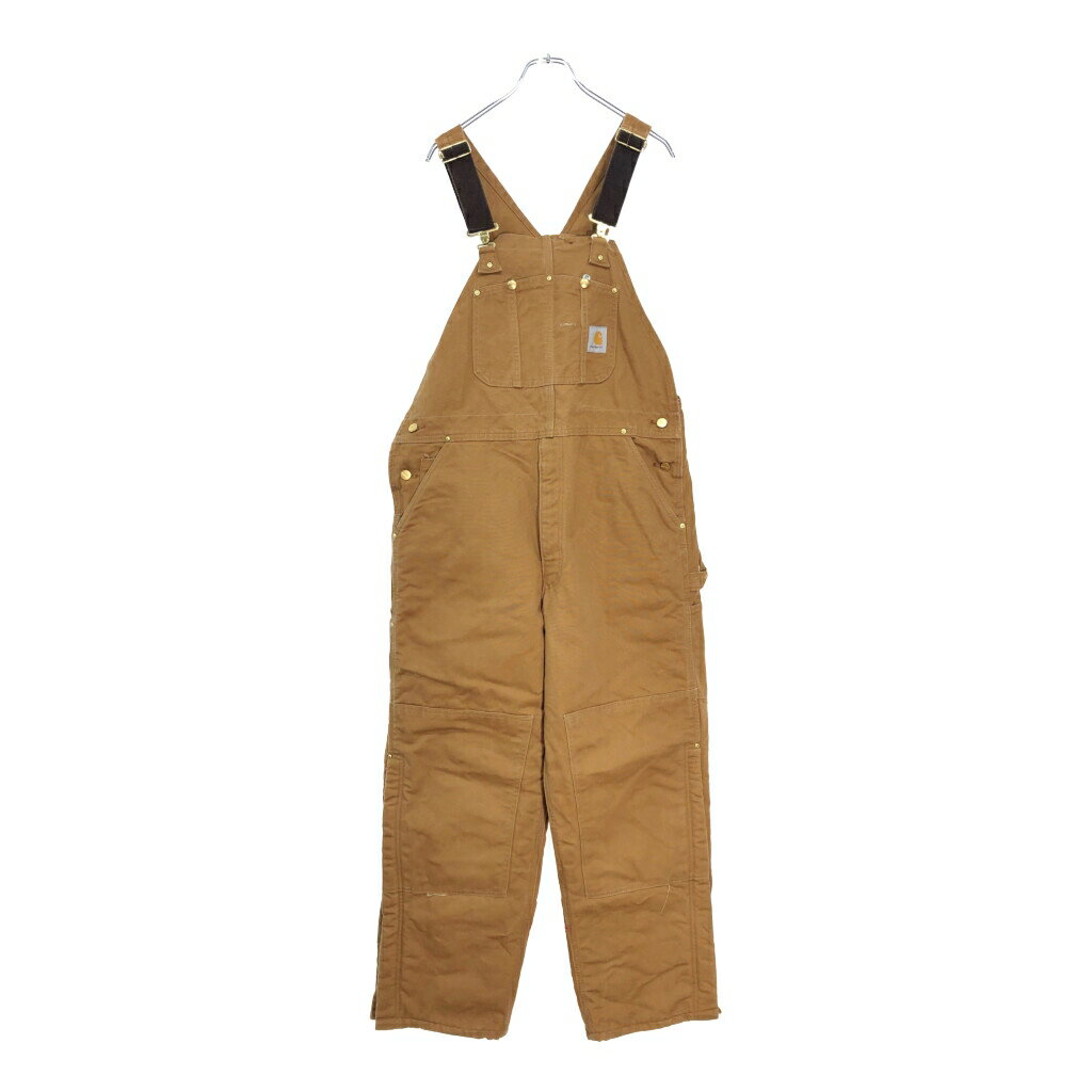 00年代 USA製 Carhartt カーハート ダック ダブルニー ビブオーバーオール 大きいサイズ ブラウン(メンズ W40 L30)中古 古着 V8125