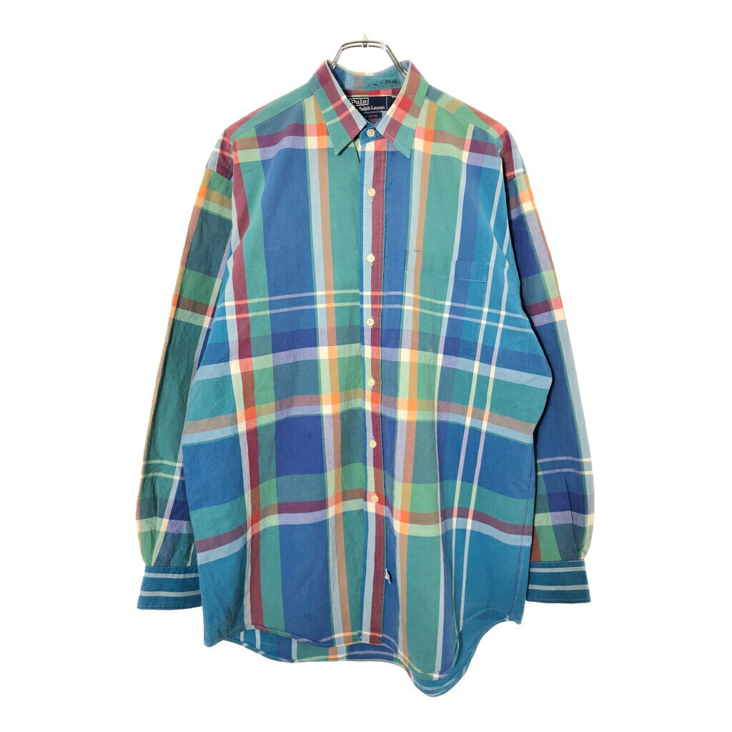 Rakuten - 90年代 Polo by Ralph Lauren ポロ ラルフローレン 長袖シャツ チェック マルチカラー(メンズ M)中古 古着 V8419