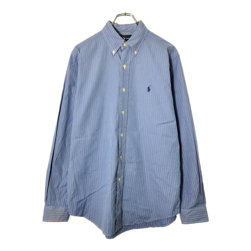 RALPH LAUREN ラルフローレン ボタンダウン ストライプ 長袖シャツ ブルー(メンズ M)中古 古着 V8432