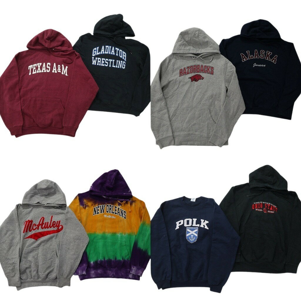 古着卸 まとめ売り カレッジ風 スウェット 8枚セット (メンズ M ) フーディー チームロゴ タイダイ柄 アーチロゴ 中古 古着 NC6930