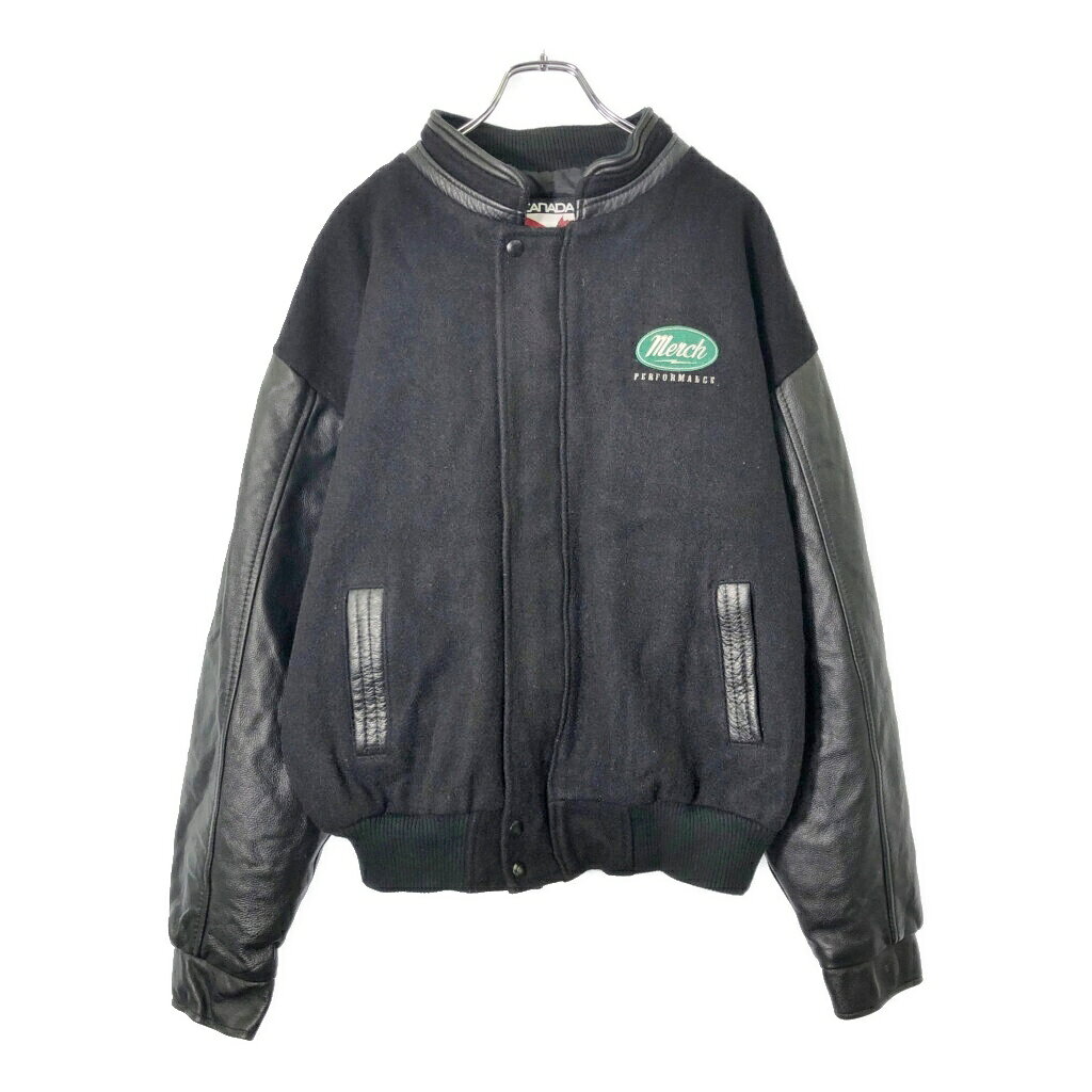 カナダ製 CANADA SPORTSWEAR ウール スタジアムジャケット ブラック(メンズ L)中古 古着 V8699