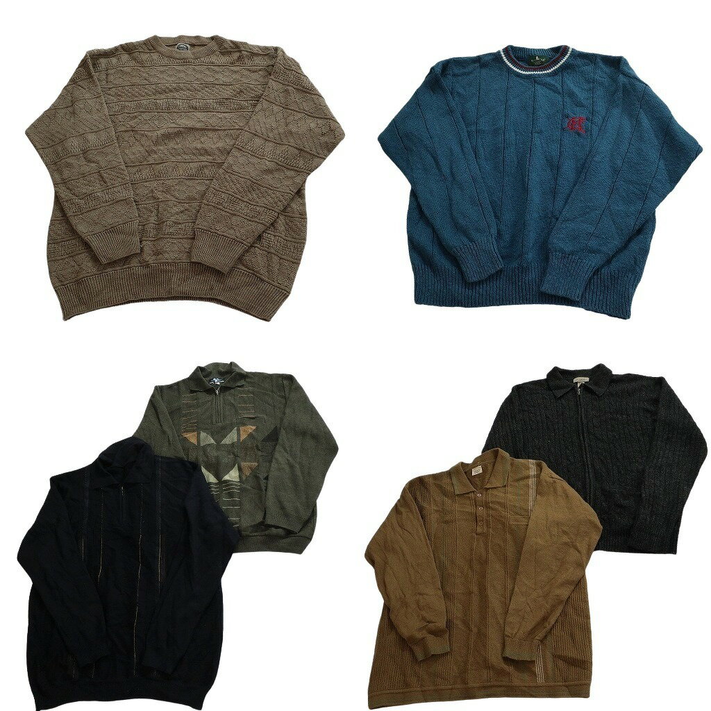 古着卸 まとめ売り セーターMIX 6枚セット (メンズ L ) フルジップ 襟付き ニットポロ ハーフジップ 中古 古着 NC7899(4)