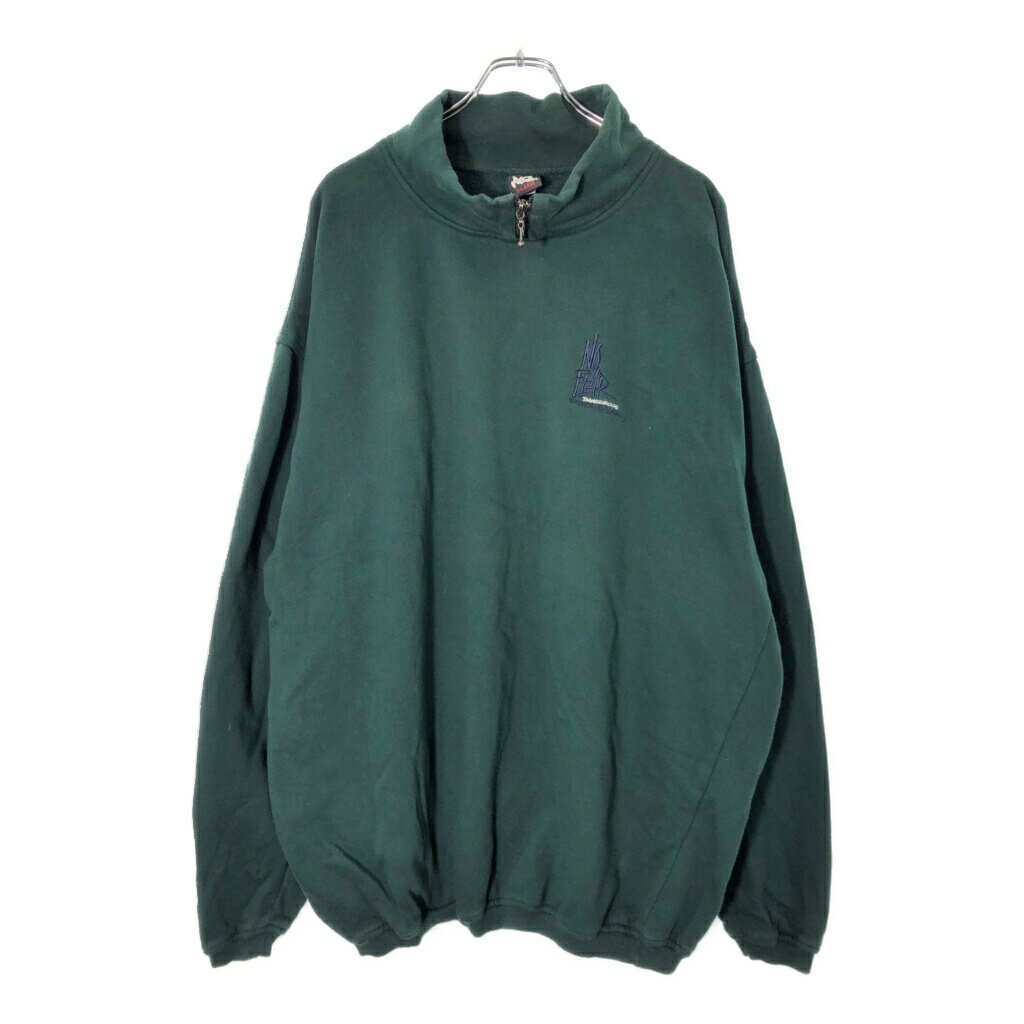 Trainer - 90年代 USA製 NO FEAR ノーフィア ワンポイントロゴ モックネック スウェット グリーン(メンズ X-LARGE)中古 古着 V9841