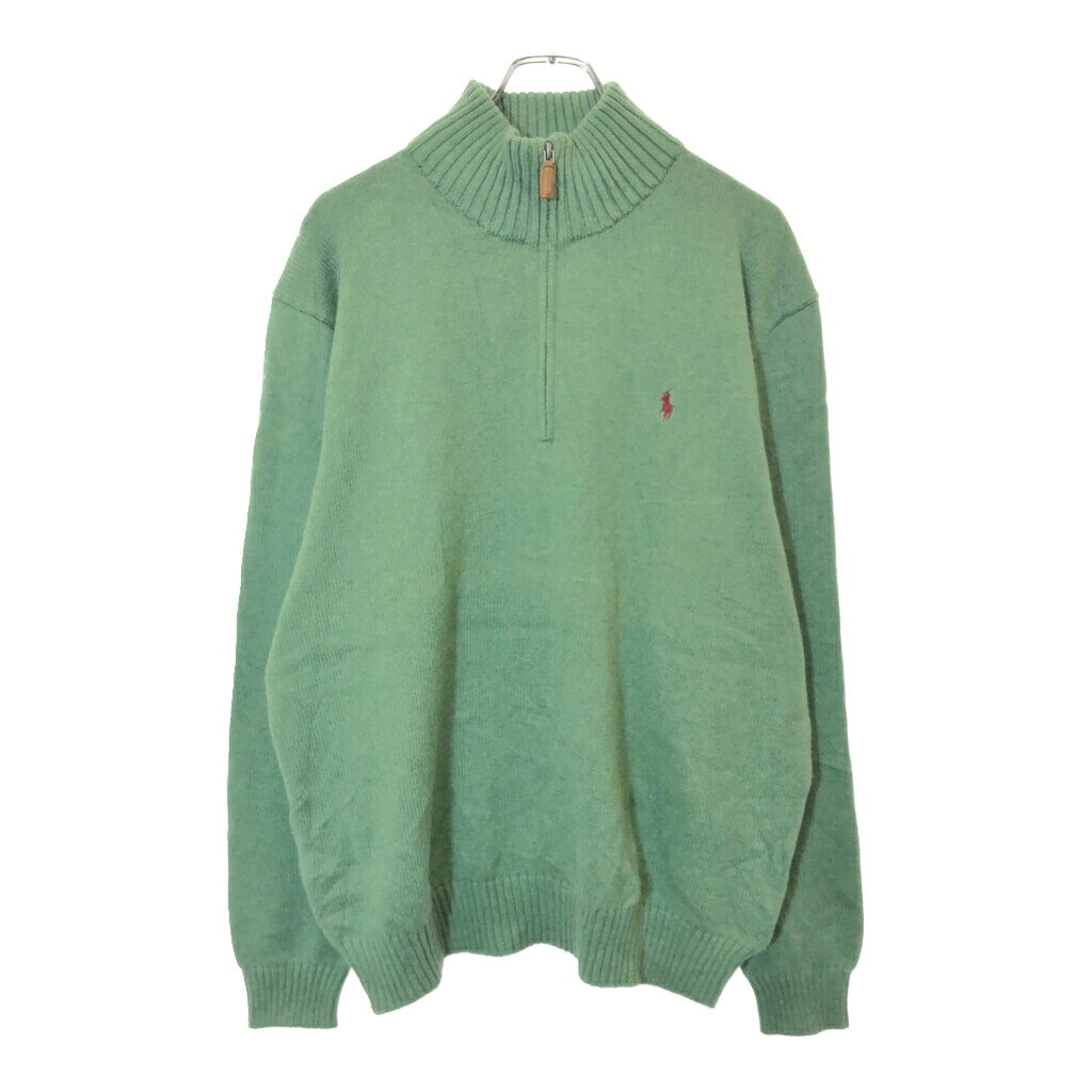 樂天商城 - Polo by Ralph Lauren ポロ ラルフローレン ハーフジップ コットンセーター グリーン(メンズ XL)中古 古着 V9877