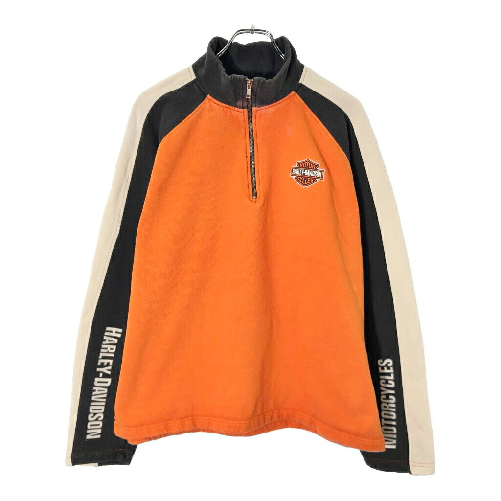 樂天商城 - HARLEY DAVIDSON ハーレーダビッドソン ハーフジップ スウェット モーターサイクル オレンジ(メンズ L)中古 古着 V9960