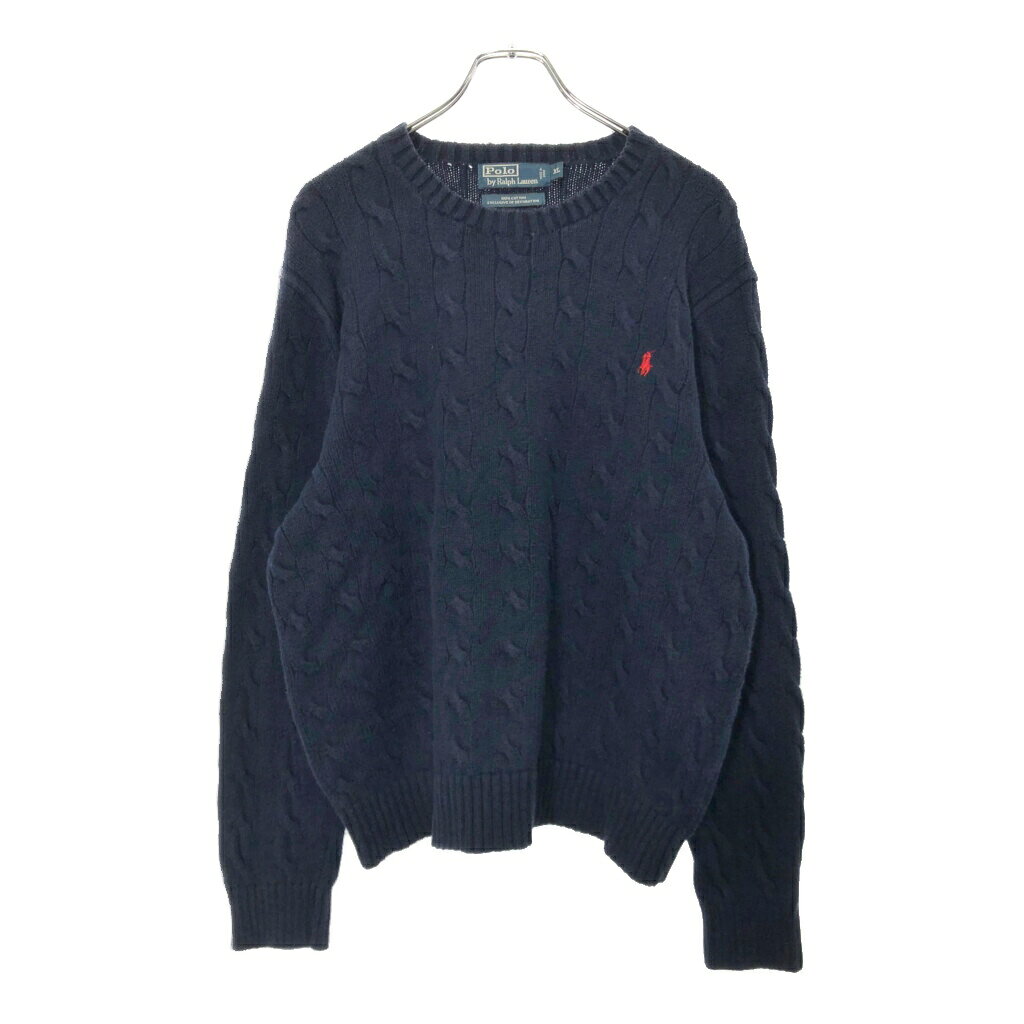 Rakuten - Polo by Ralph Lauren ポロ ラルフローレン コットン ケーブルニット セーター ネイビー(メンズ XL)中古 古着 X0416
