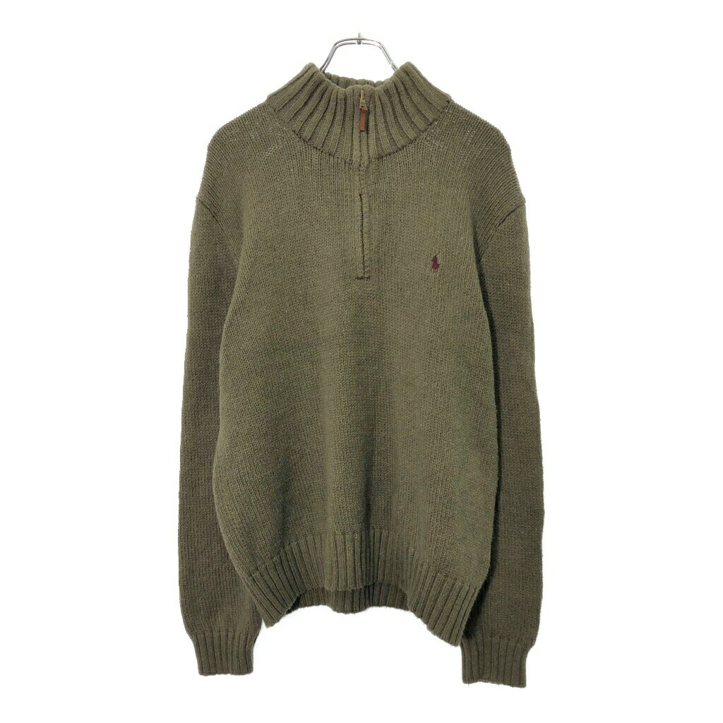 Polo by Ralph Lauren ポロ ラルフローレン ハーフジップ コットンニット セーター オリーブ(メンズ L)中古 古着 X0417