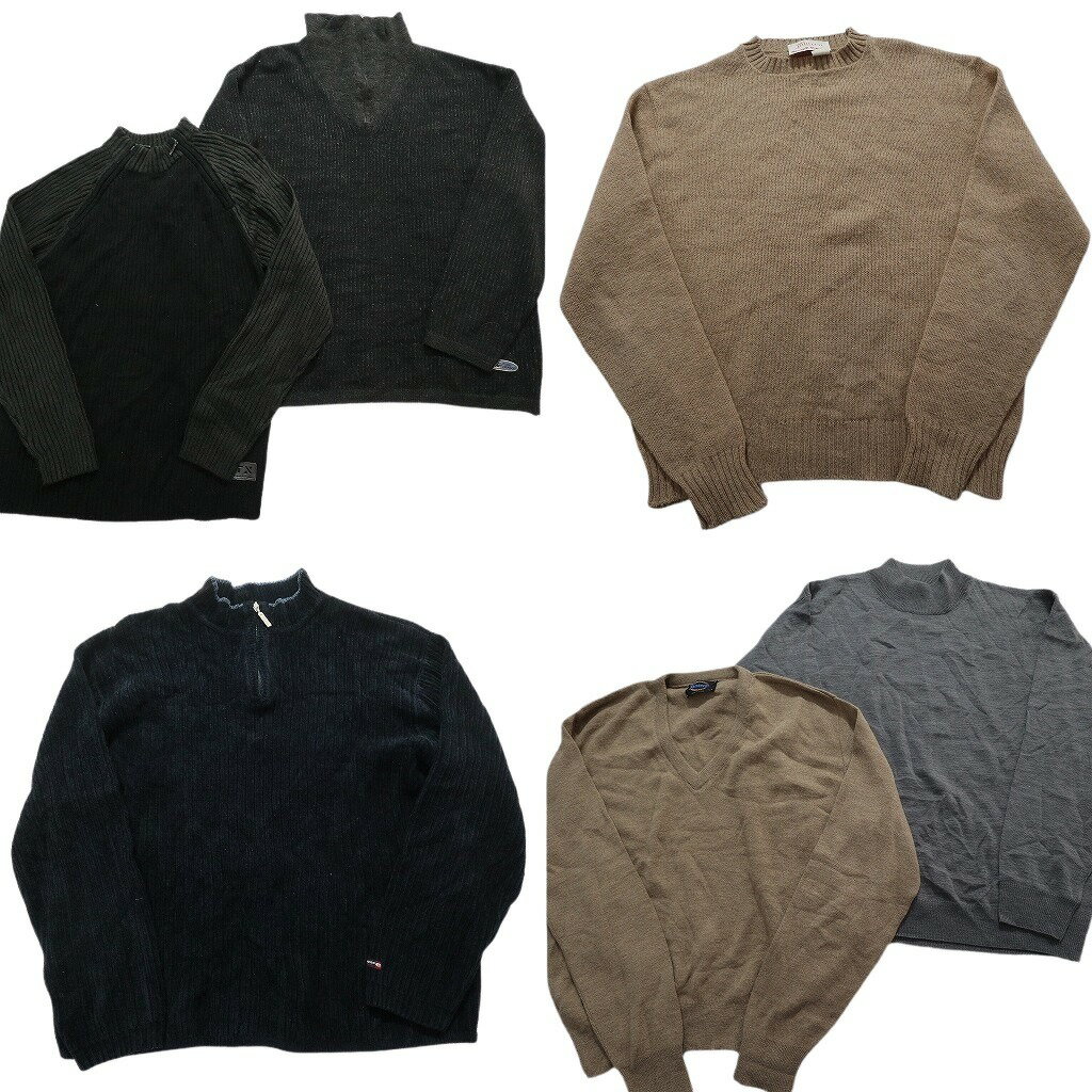 古着卸 まとめ売り セーター MIX 6枚セット (メンズ L ) 切り替えデザイン ハーフジップ Vネック 無地 中古 古着 NC9670