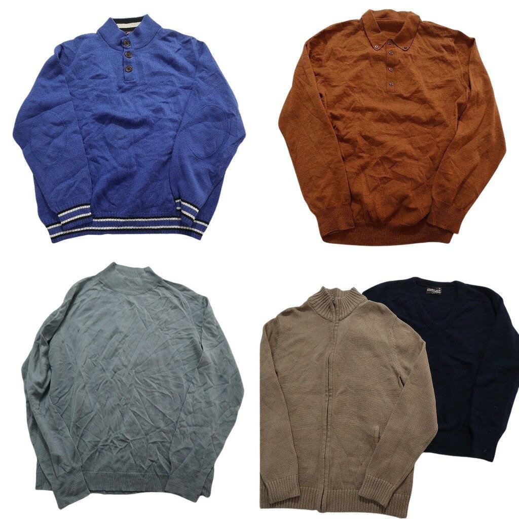 古着卸 まとめ売り セーター MIX 5枚セット (メンズ S ) ライン系 フルジップ ニットポロ Vネック 中古 古着 NC9680