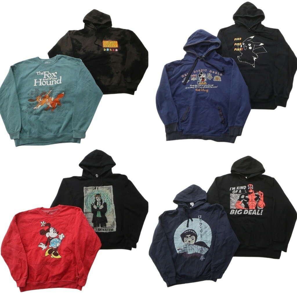 古着卸 まとめ売り キャラクター スウェット 8枚セット (メンズ L /XL ) ミキサー ピカチュウ ポケモン ナルト 中古 古着 ND5682