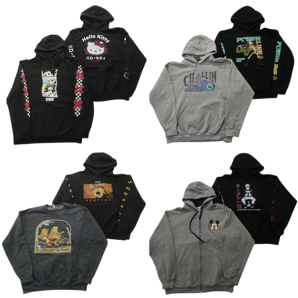 古着卸 まとめ売り キャラクター スウェット 8枚セット (メンズ M /L ) ハンターハンター ミッキー ナルト 中古 古着 ND5683