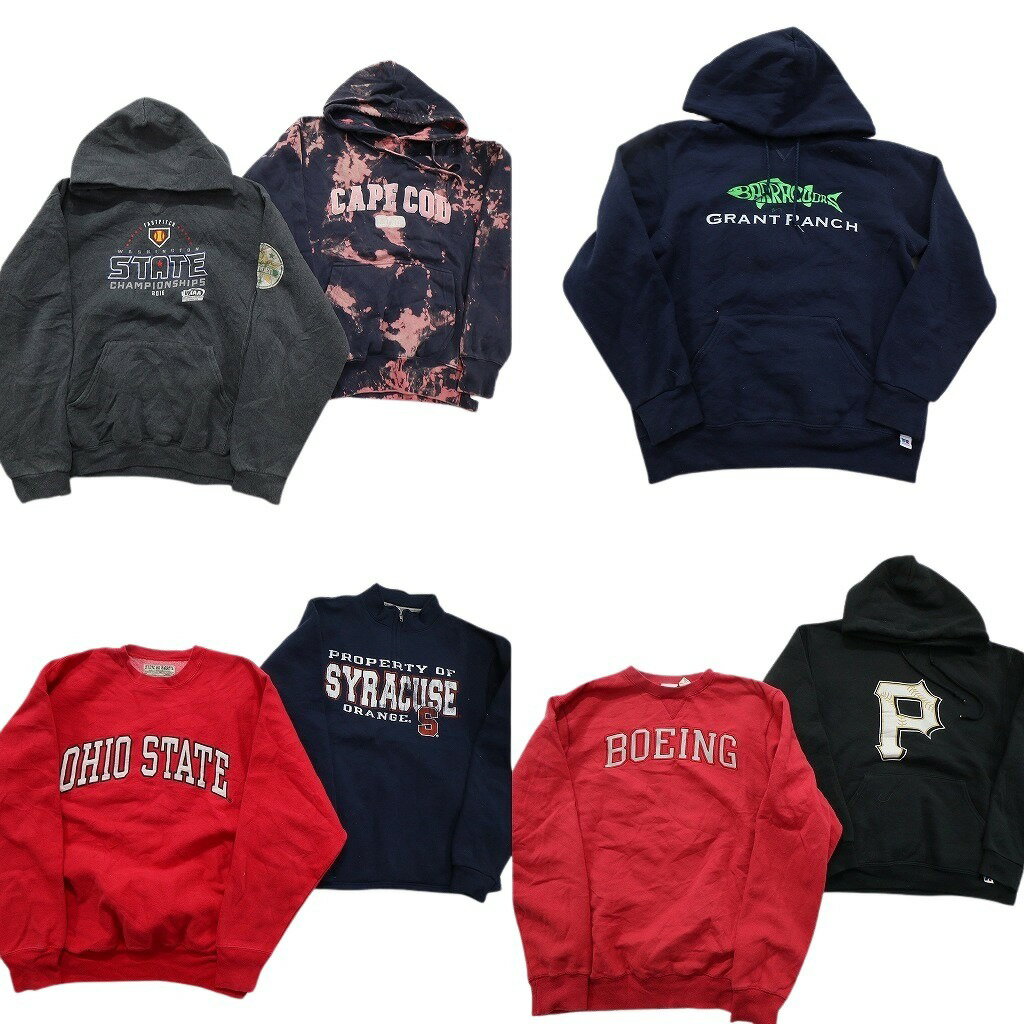 古着卸 まとめ売り リバースタイプ スウェット 7枚セット (メンズ M ) カレッジ風 タイダイ フーディー ハーフジップ 中古 古着 ND5705(4.0)